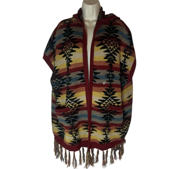 Southwestern Patterned Hooded Poncho - Picture 1 of 6